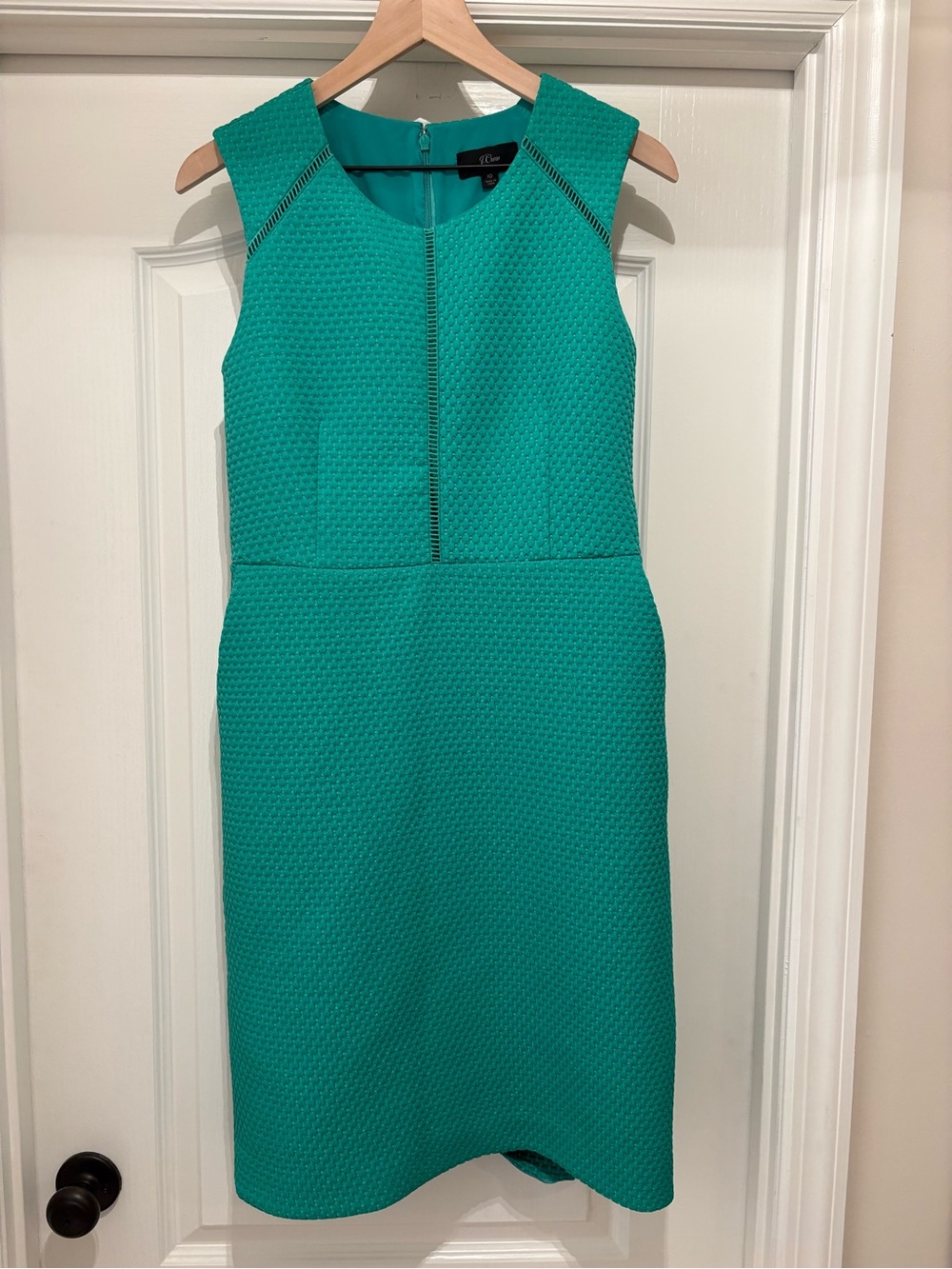 Women’s J. Crew Portfolio Kelly green matelassé sleeveless sheath dress size 10